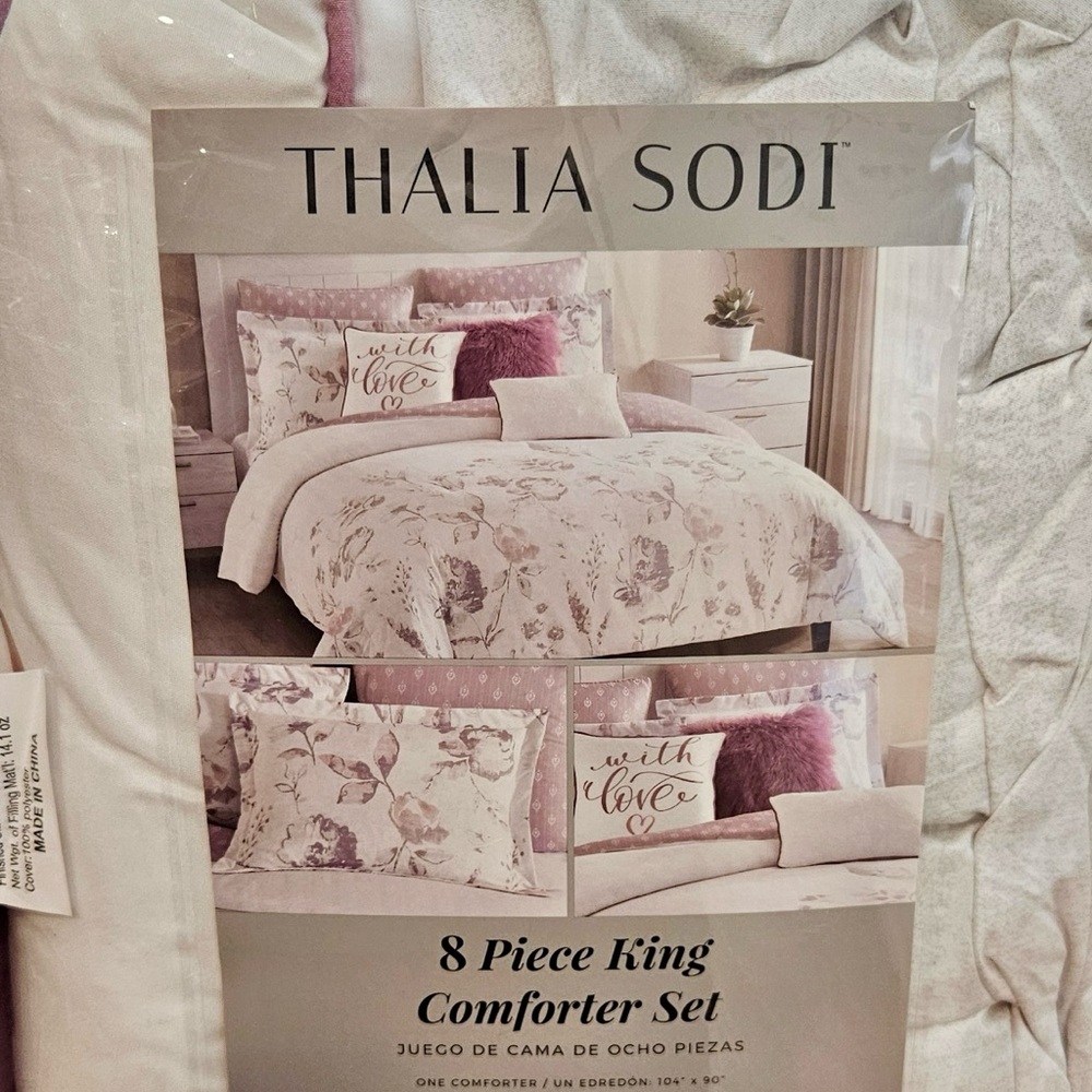Thalia Sodi White and Purple Comforter Set Luxurious Bedding